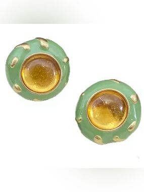 TORY BIRCH GOLD & GREEN PAINTED STATEMENT STUD EARRINGS